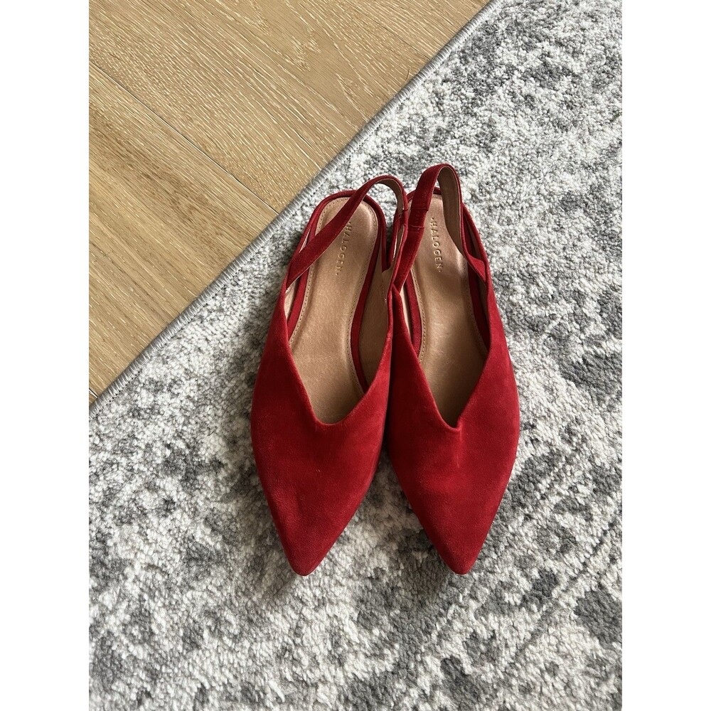 HALOGEN Sadie Red /Coral Suede Slingback Flats Shoes Pointed Toe US 7 M